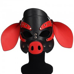BDSM () -     Leather Pig Mask Black and Red